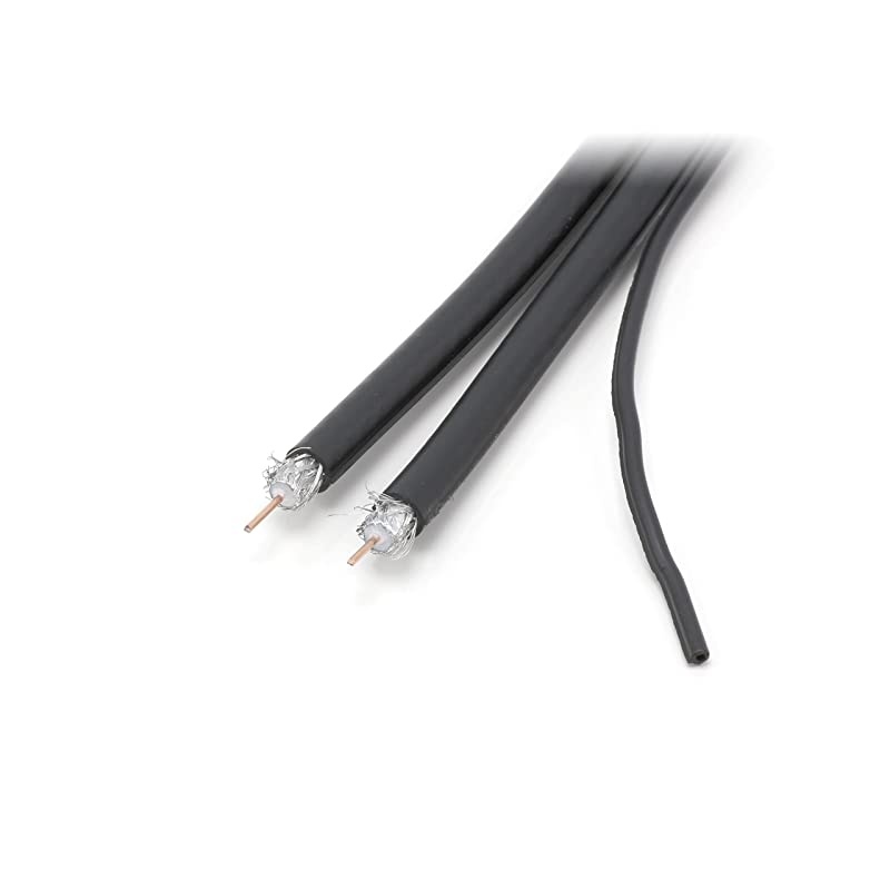 Dual with Ground RG6 Coaxial Twin Coax Cable (Siamese Cable) with 18AWG Copper Ground Wire, Satellite, Antenna & CATV Quality Compression Connectors, White