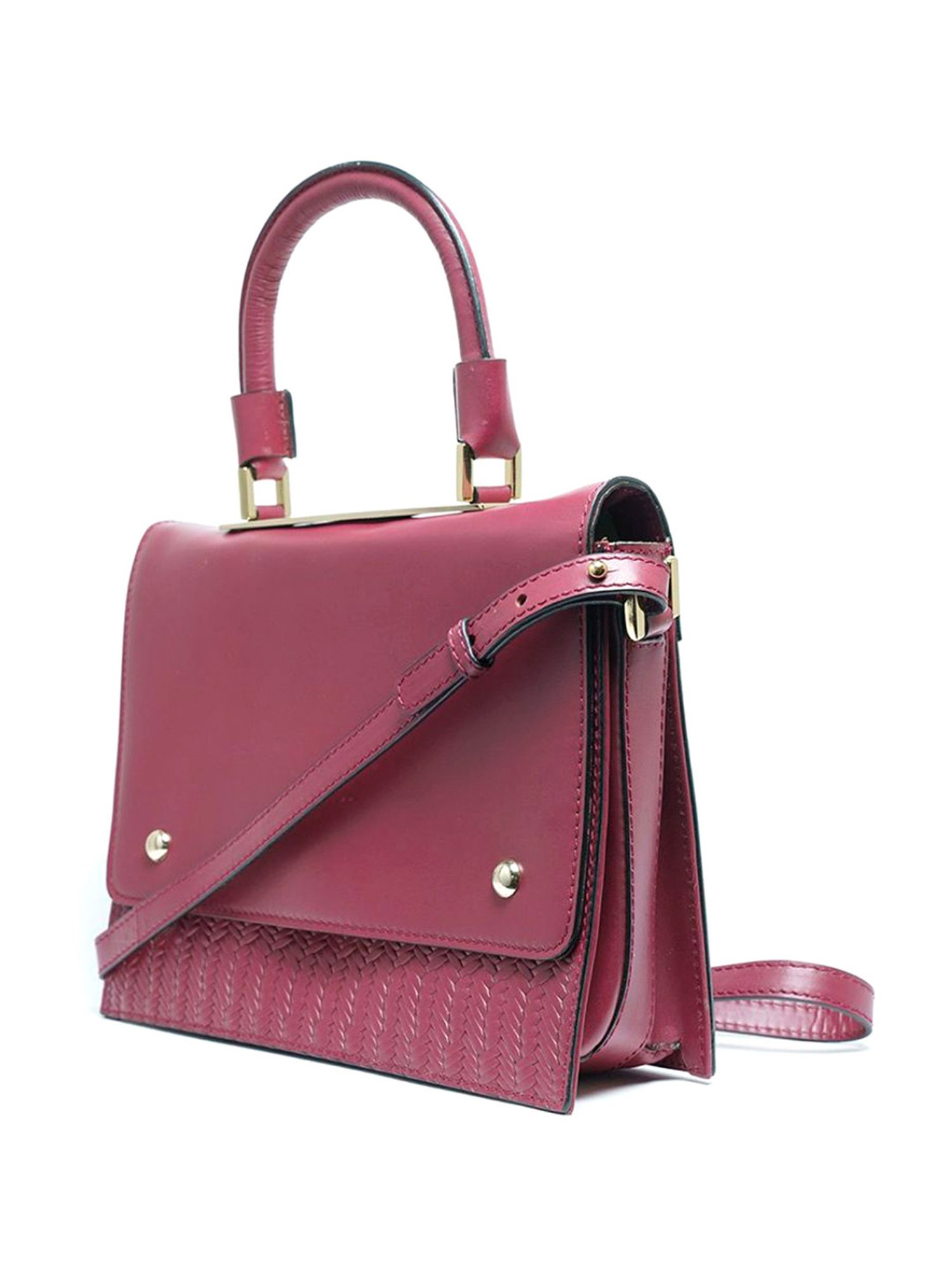 RI2K London Purple Leather Medium Textured Satchel Handbag