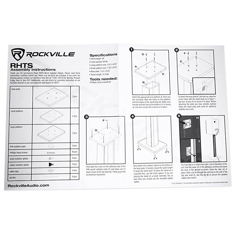 2  RHTSB 36 Inch Bookshelf Speaker Stands Surround Sound Home Theater