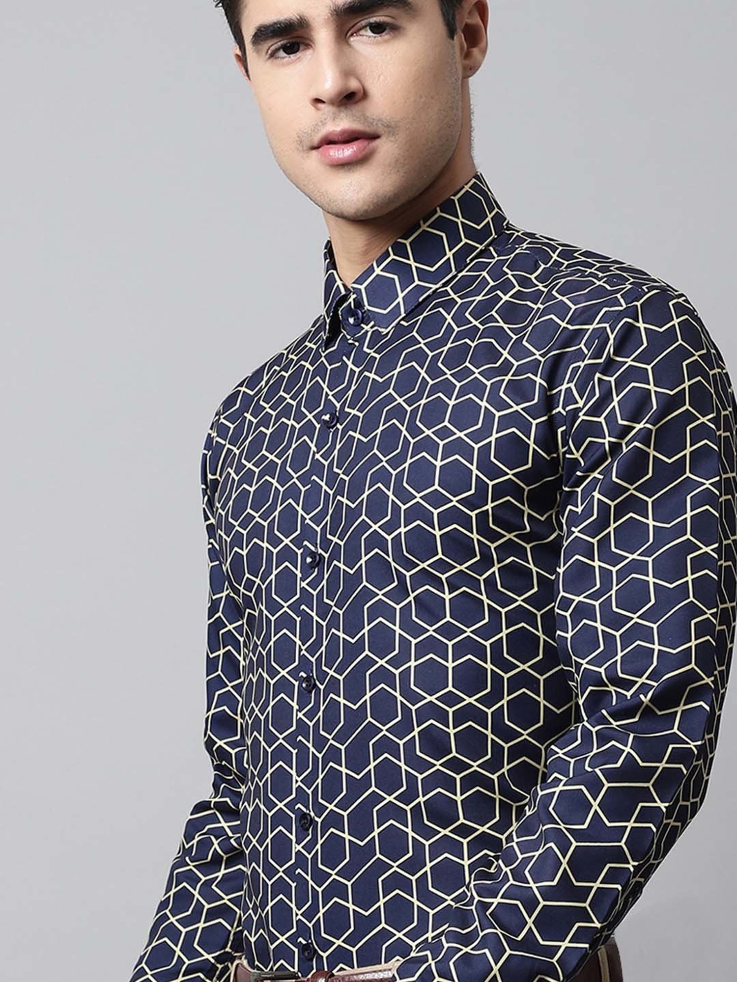 Sojanya Blue Cotton Regular Fit Self Pattern Shirt