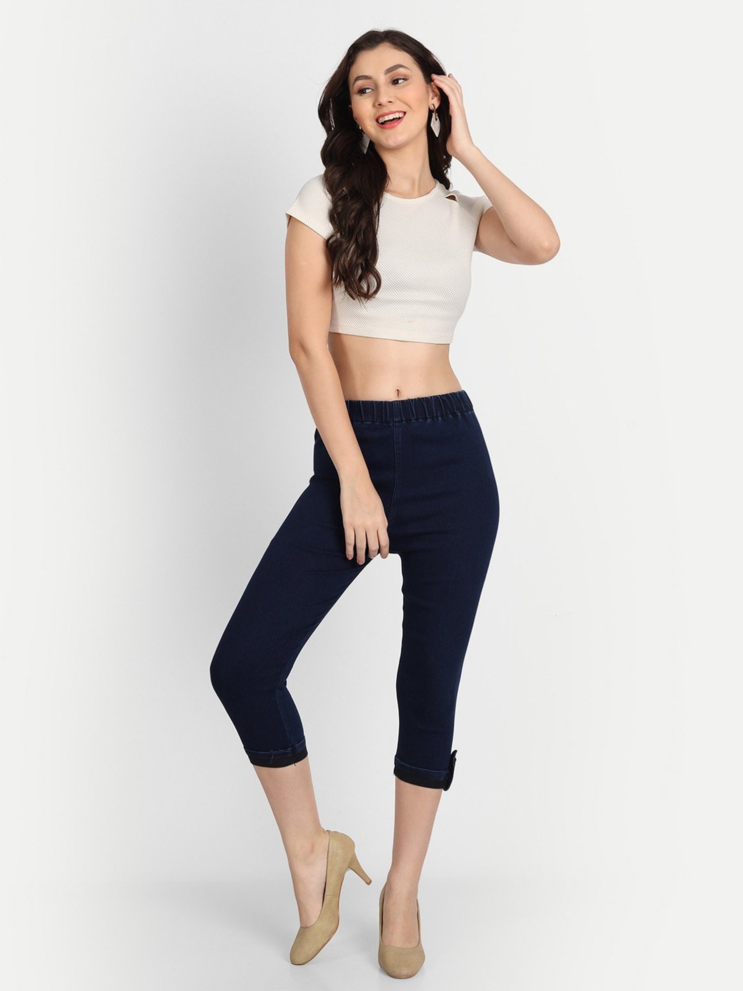Angelfab Dark Blue Regular Fit Mid Rise Capris
