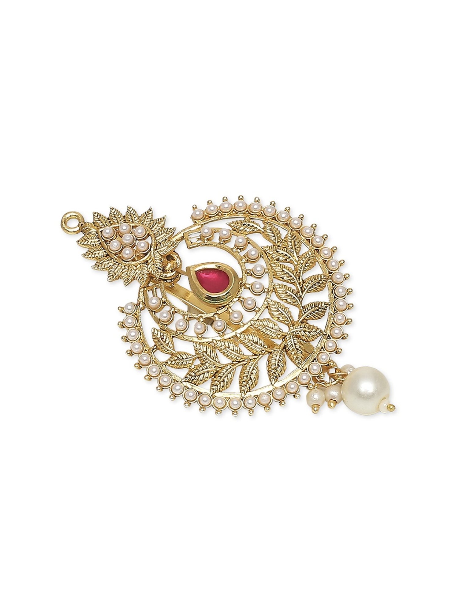 OOMPH Gold Tone Kundan Ethnic Chandbali Style Hair Bun Pin Juda Pin