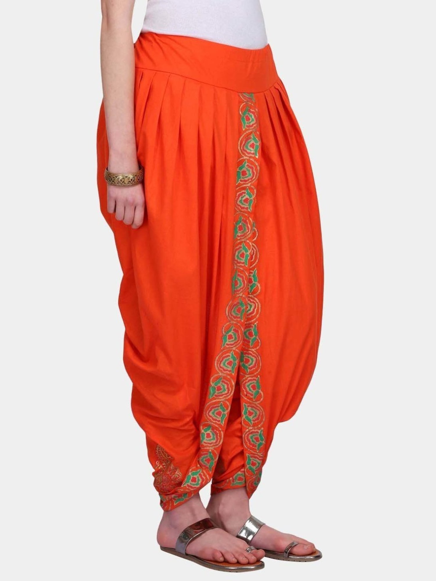 Kaanchie Nanggia Orange Cotton Pleated Dhoti Pants
