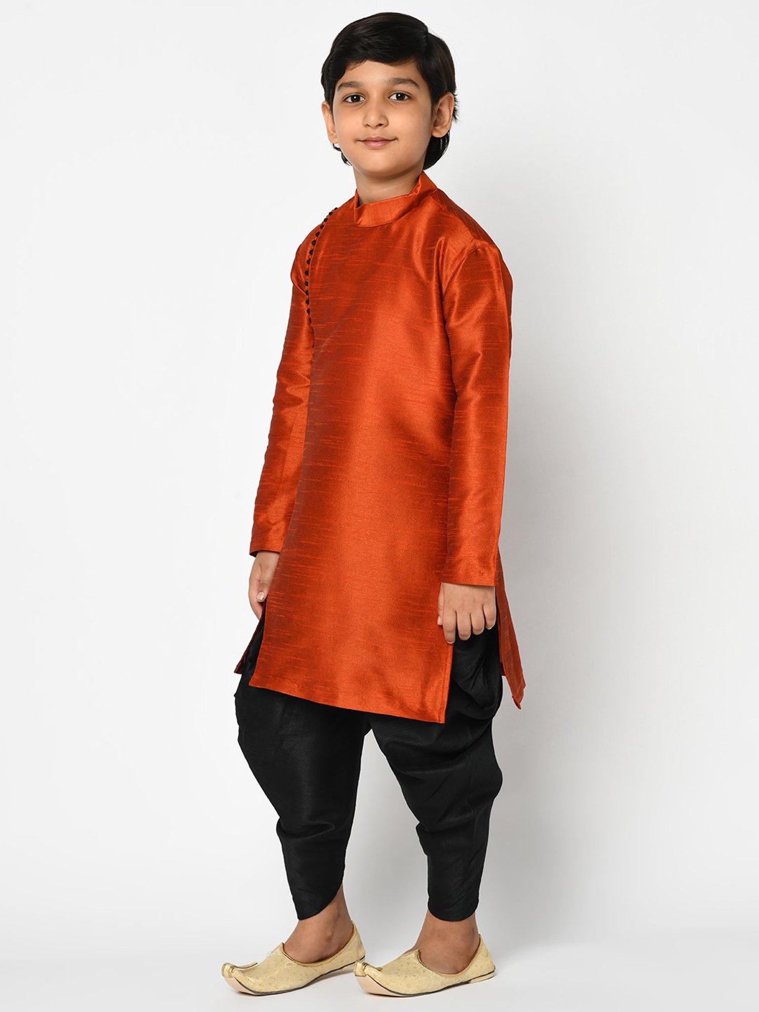 Deyann Kids Orange & Black Solid Full Sleeves Kurta with Dhoti