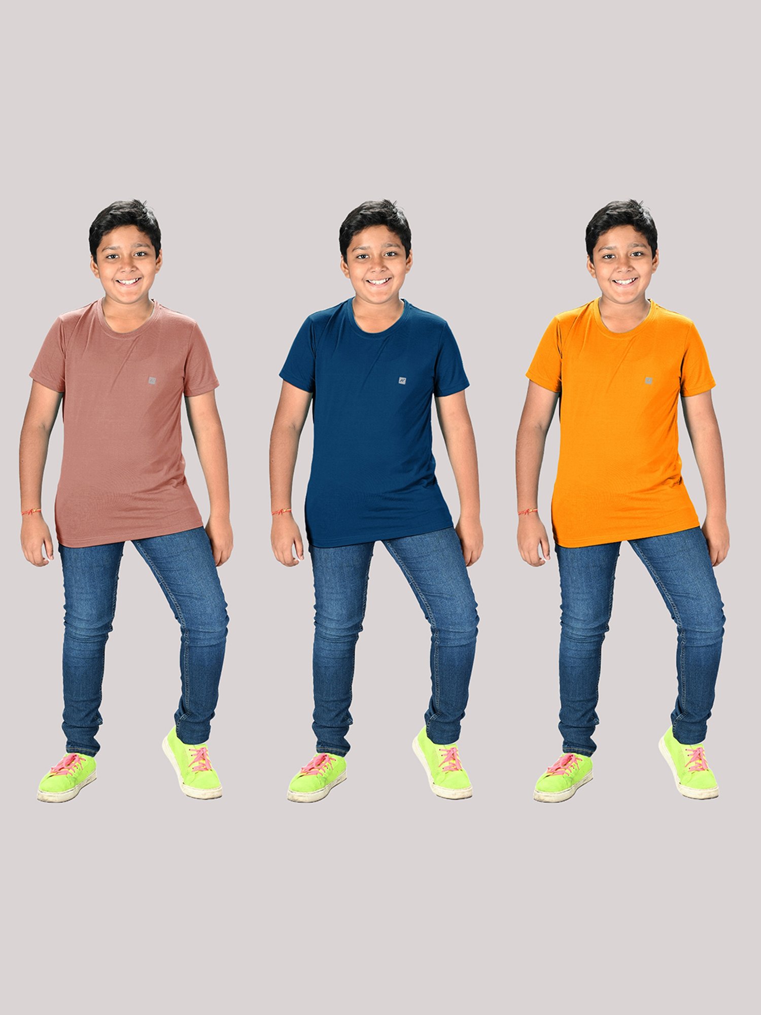 Lux Nitro Boys Orange Solid T-Shirt (Pack Of 3)