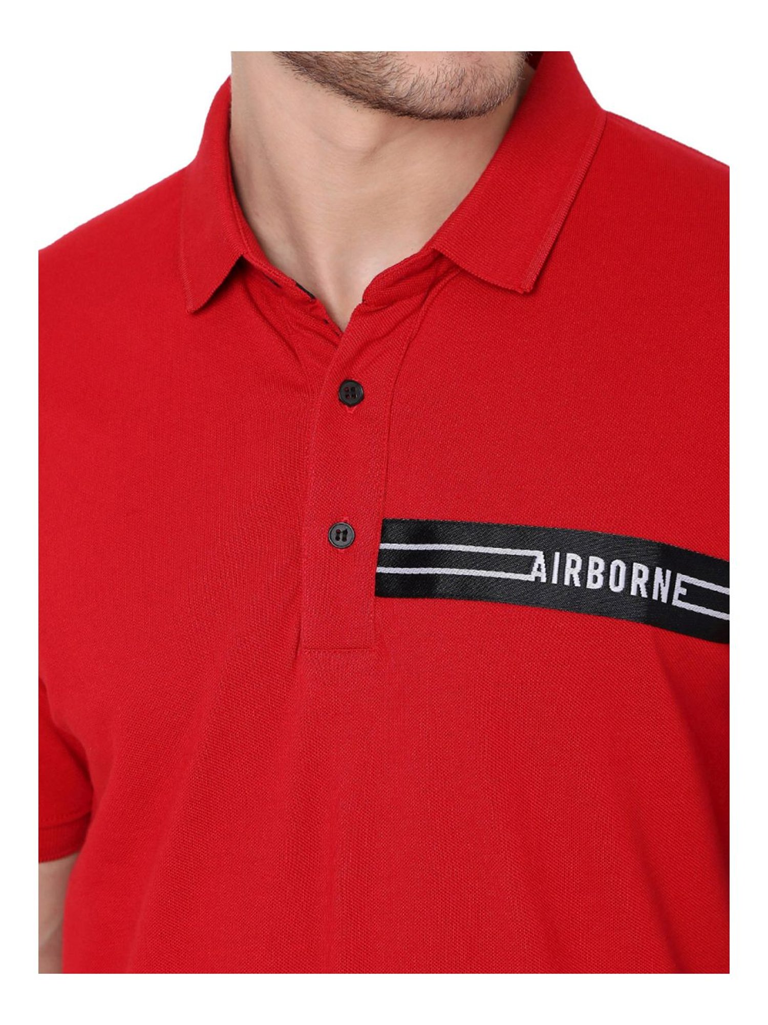 Mufti Red Cotton Slim Fit Self Pattern Polo T-Shirt