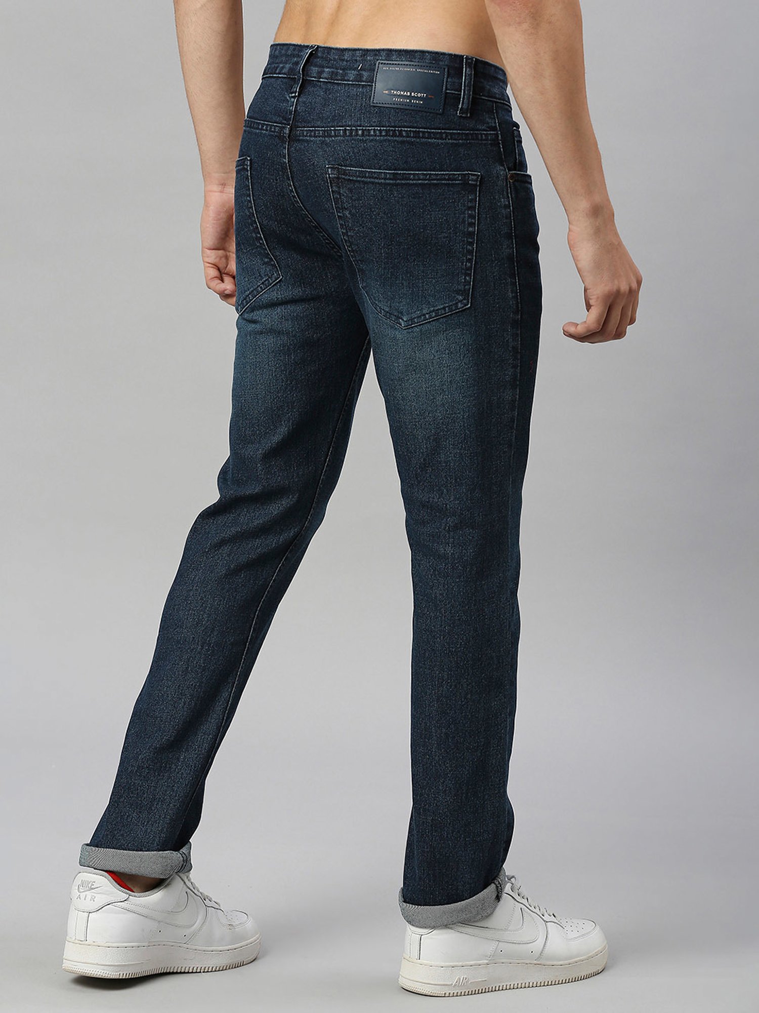 Thomas Scott Dark Blue Slim Fit Lightly Washed Jeans