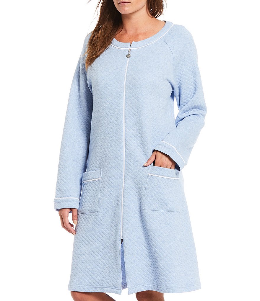 Eileen West Solid Diamond Quilted Knit Zip Front Robe