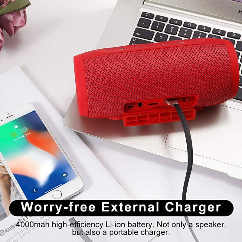 WirlessBluetooth Speakers Portable 20W Bass  S16 MusicUnicorn Loud Stereo Sound & Handfree Calling,External Charger 4000mAh Battery Compatible with iPhone, Samsung, Huawei - Red