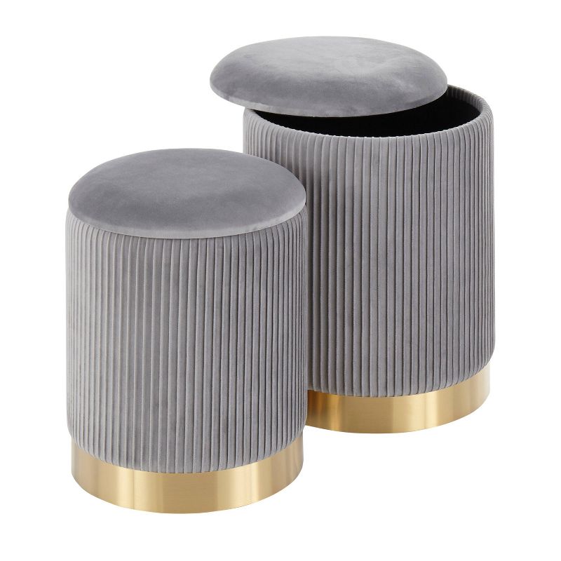 Marla Contemporary Nesting Pleated Ottomans Gold/Gray - LumiSource