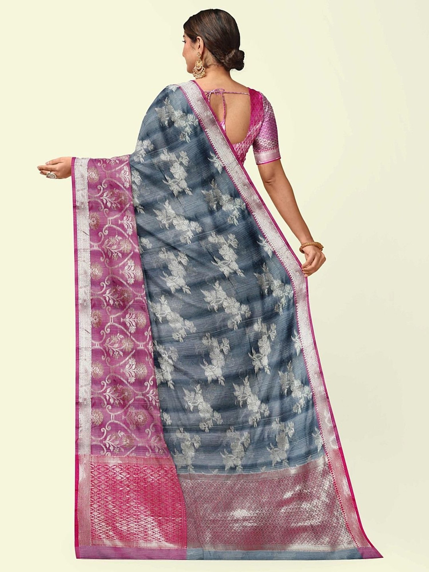 Banarasi Silk Works Blue Woven Saree With Unstitched Blouse