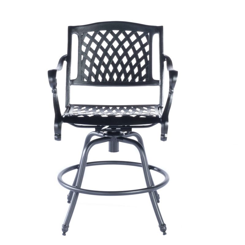 Westbury 7pc Cast Aluminum Dining Set with Umbrella Hole Round Table & 6 Stackable Arm Chairs - Alfesco Home