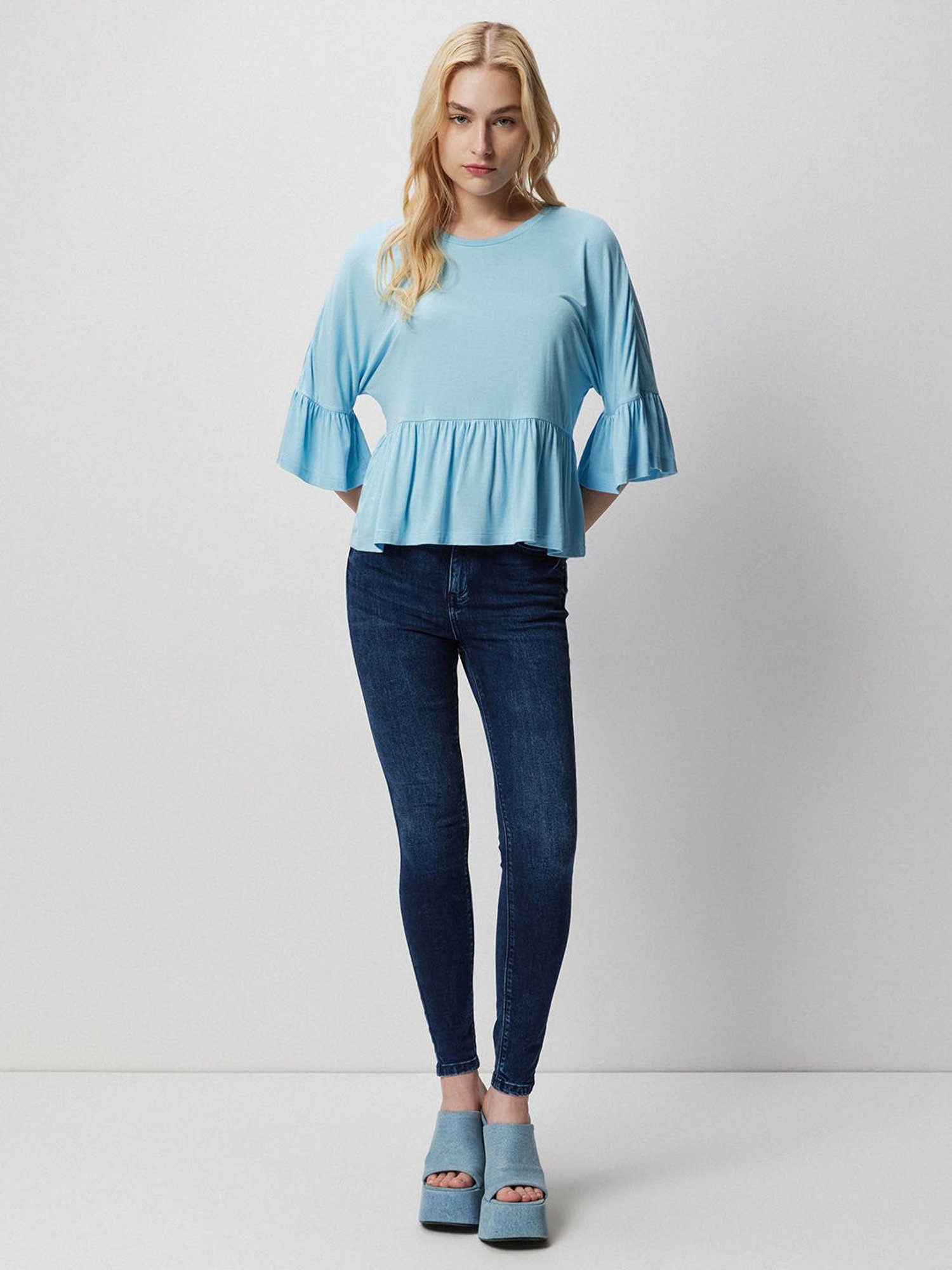 Cover Story Blue Peplum Top