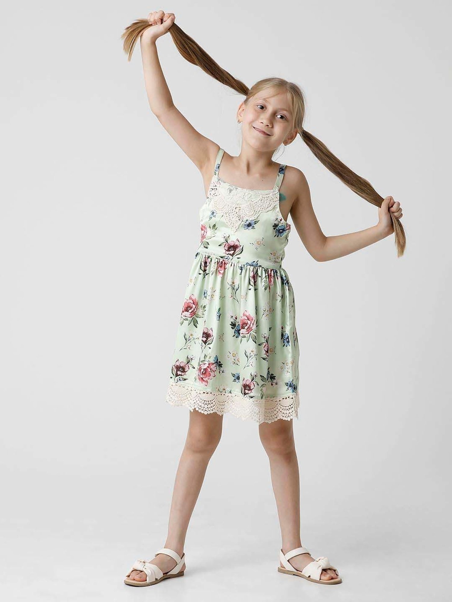 Kate & Oscar Kids Green Floral Print Dress