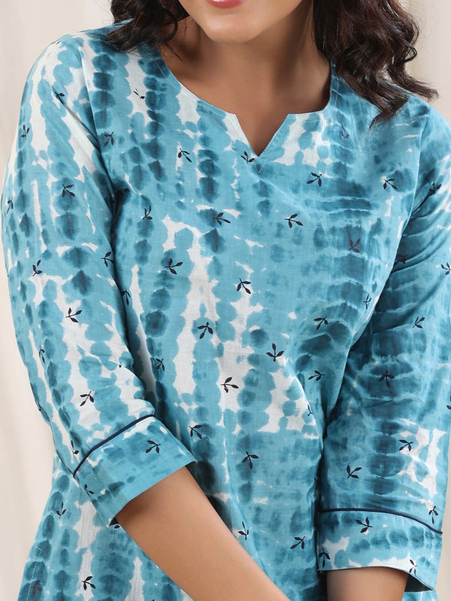 Rain and Rainbow Turquoise Cotton Tie-Dye Top With Pyjamas