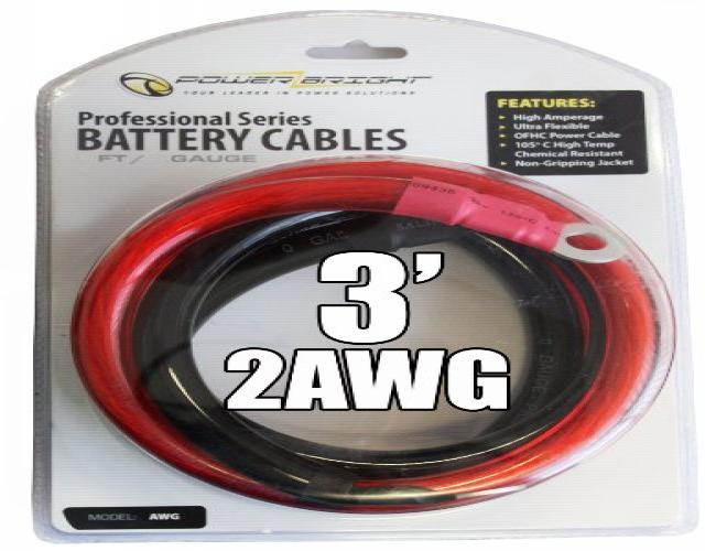 Power Bright 2-AWG3 2 AWG Gauge 3-Foot Professional Series Inverter Cables 2000-2500 watt
