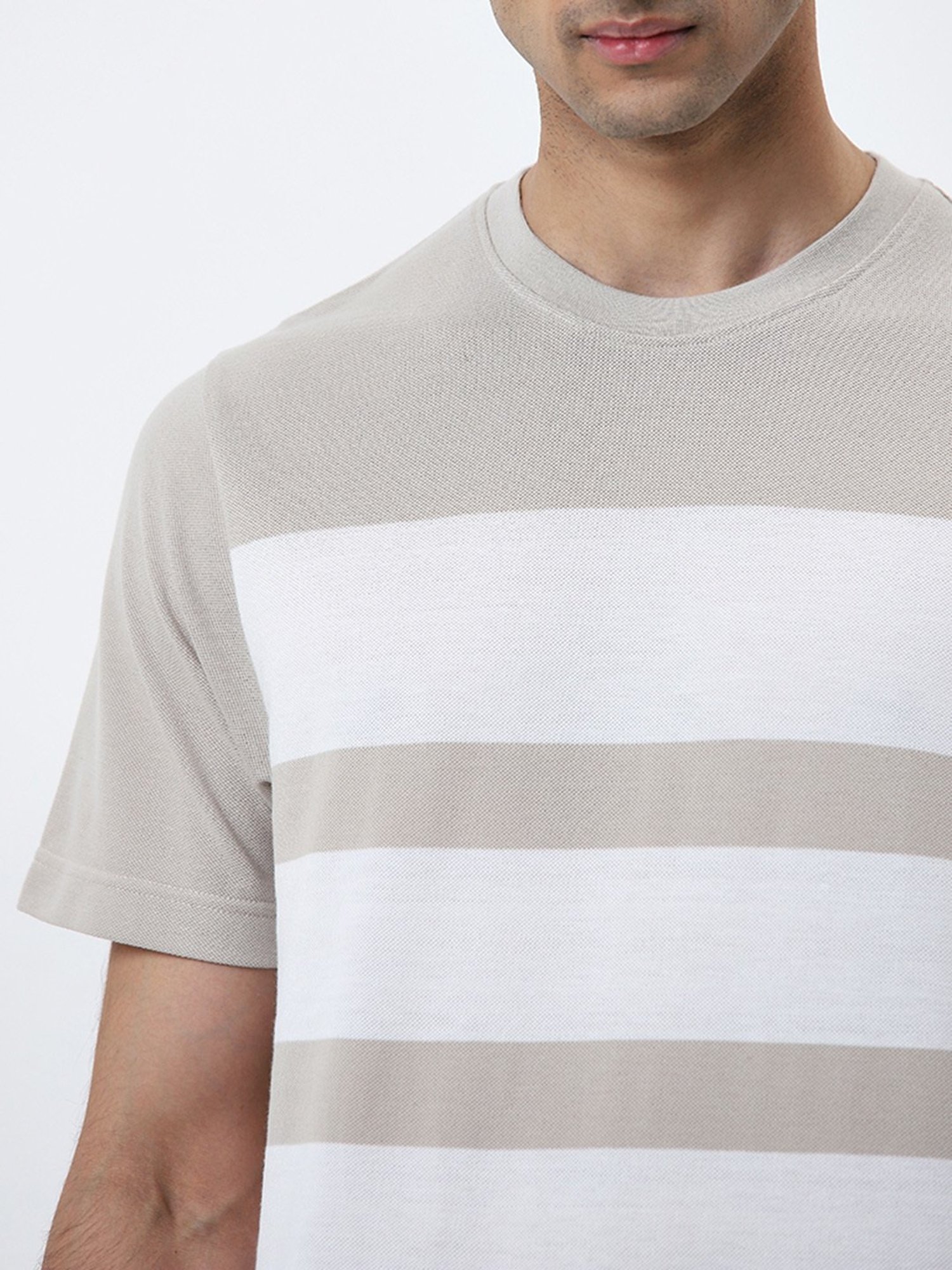 WES Lounge by Westside Beige Striped Slim-Fit T-Shirt
