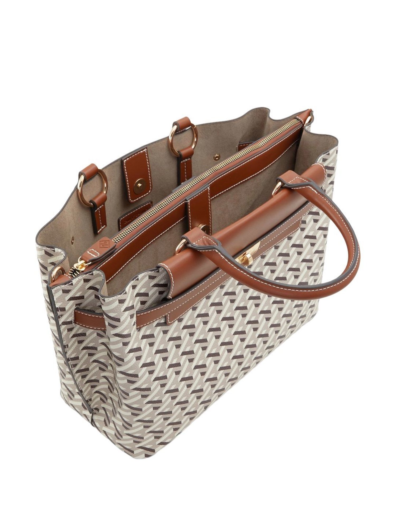Call It Spring White & Brown Printed Large Satchel Handbag