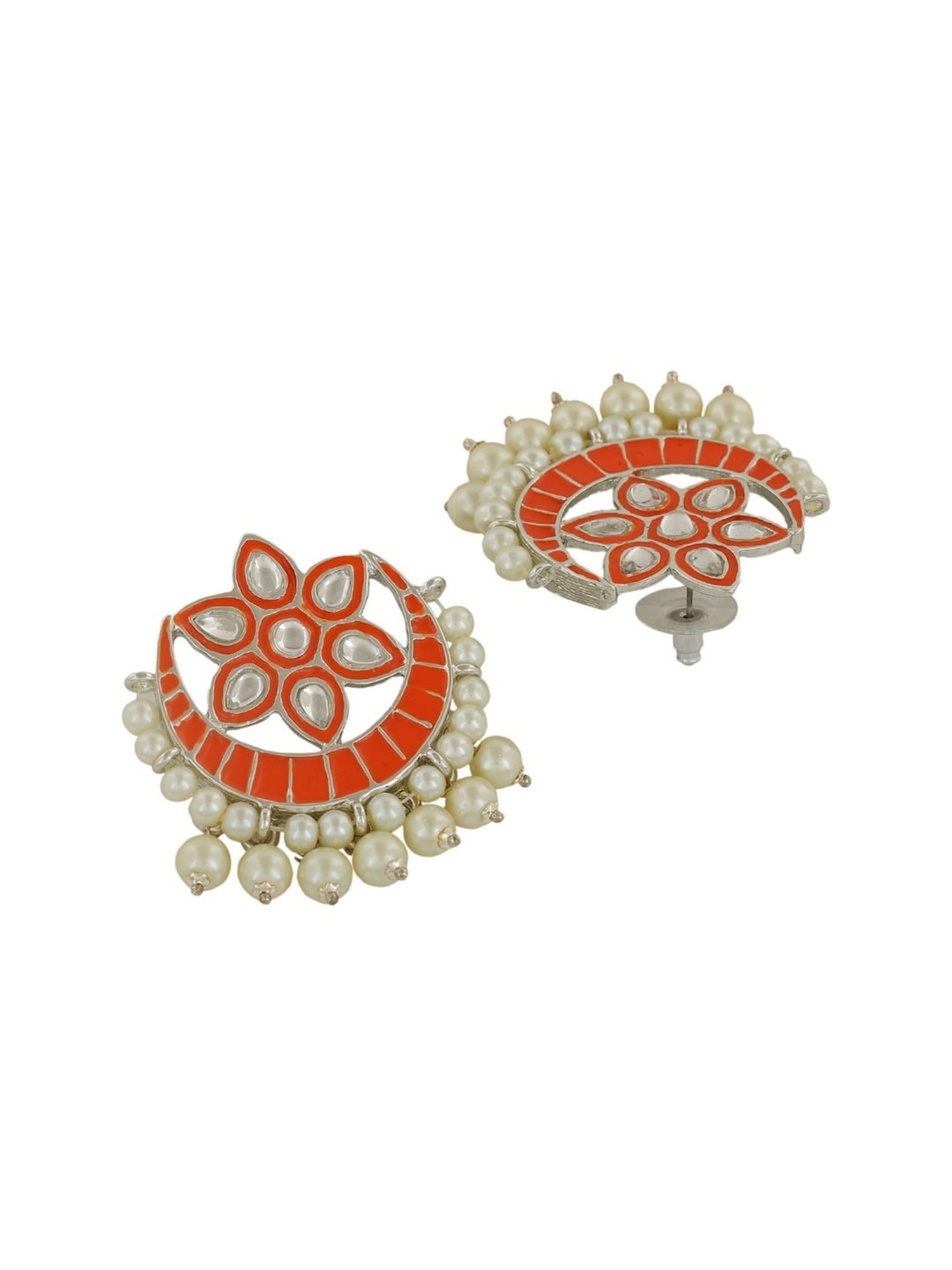 Estele Rhodium-Plated Ravishing Kundan Drop Earrings