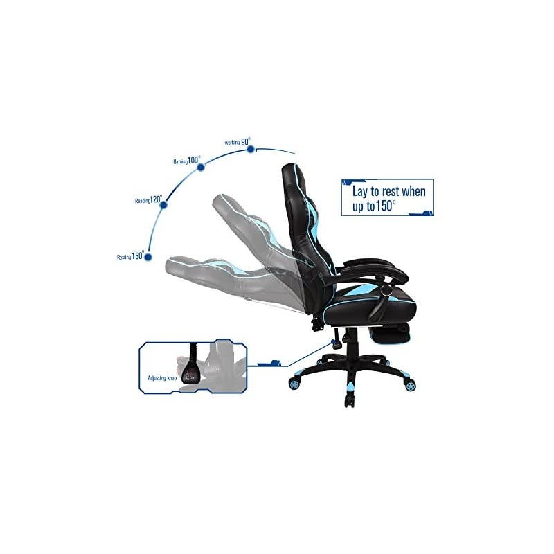 Chair for Adults with Footrest,High Back Swivel Computer Office Chair with Pillows and Lumber Support, Black +Light Blue