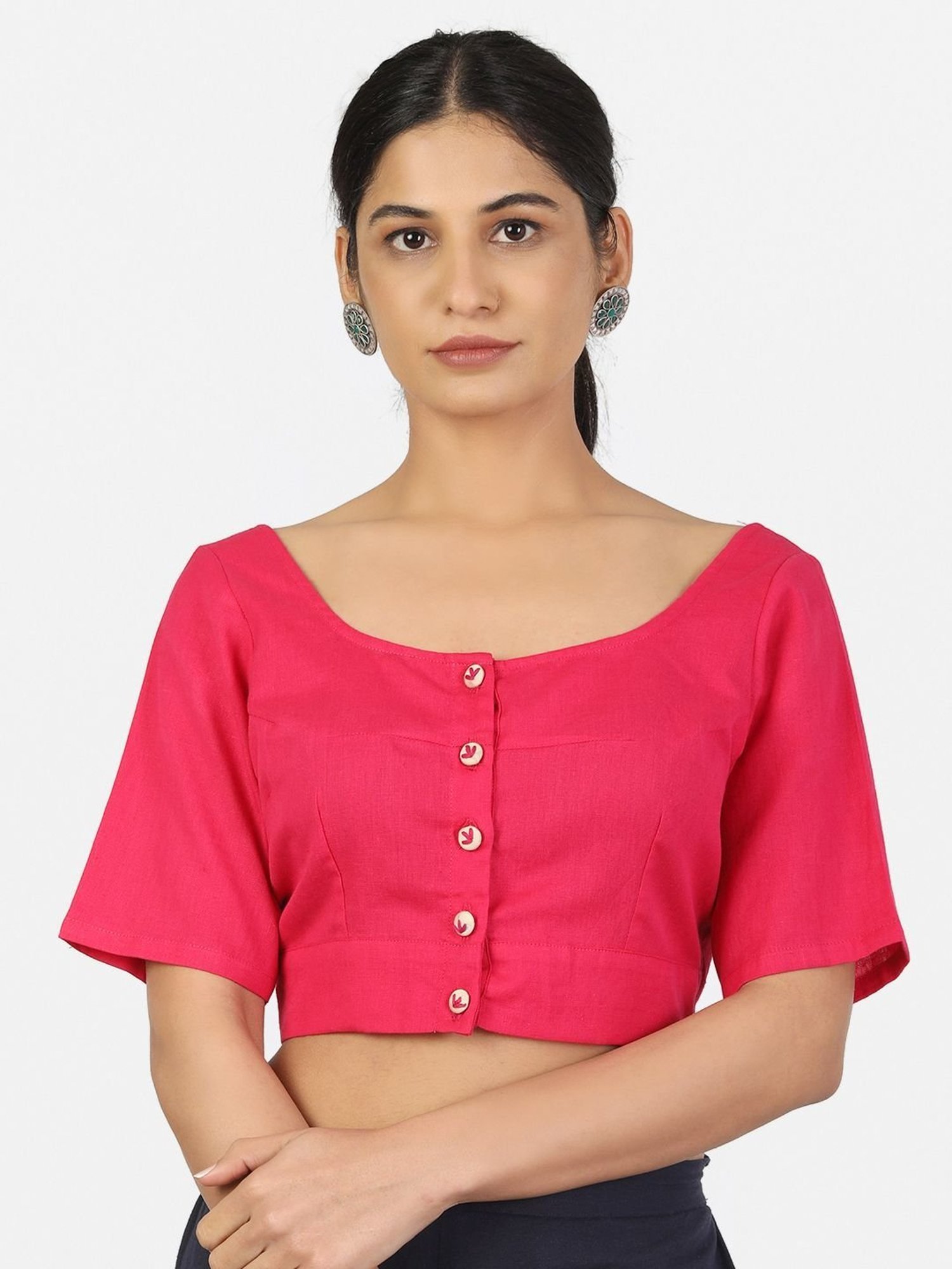Llajja Pink Cotton Readymade Blouse