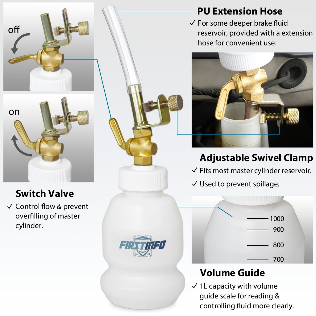 FIRSTINFO 1 Liter Brake Service / Universal Automatic Brake Fluid Dispensing Refilling Bottle Bleeder Bottle