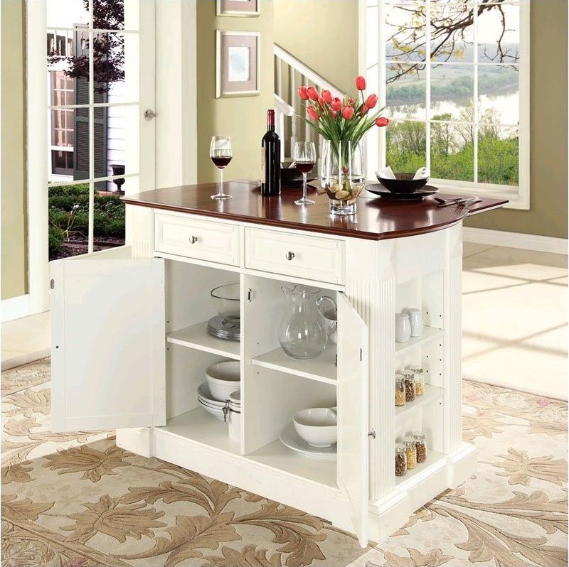 Wood Kitchen Island Breakfast Bar in White - Pemberly Row