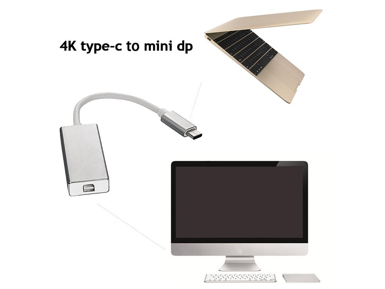 USB 3.1 Type-C to Mini DisplayPort Adapter 1080p HDTV Hub Support 4K output with Aluminium Case USB-C to Mini DP Mini DisplayPort Female for Apple New Macbook, ChromeBook USB Silver