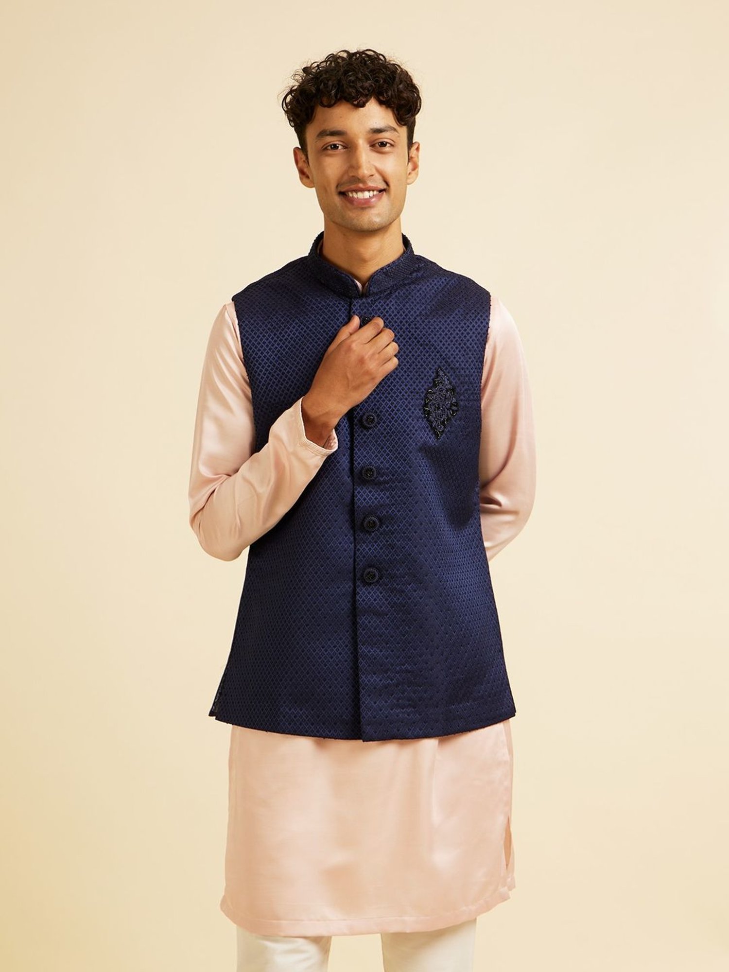 Manyavar Navy Regular Fit Embellished Nehru Jacket