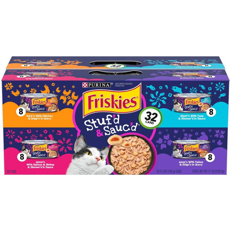 Friskies Stuf'd & Sauc'd Chicken Tuna Turkey Salmon & Shrimp Wet Cat Food - 5.5oz/32ct