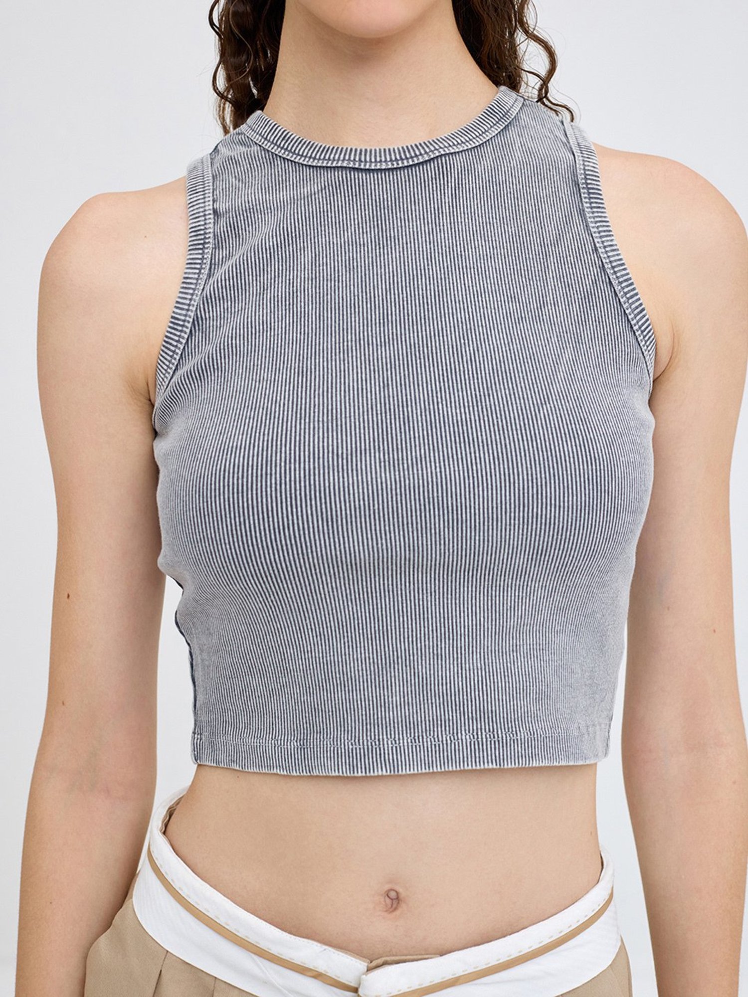 Cover Story Grey Cotton Regular Fit Tank Top