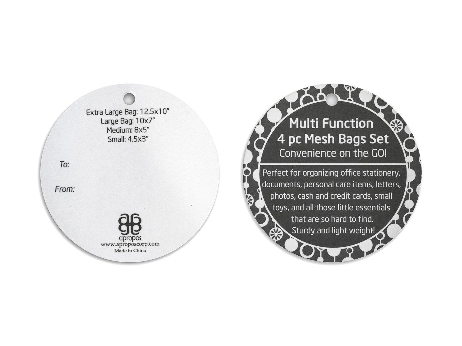 Multi Purpose 4 Piece Mesh Bag Set for Travel, Office Supplies, Cosmetic, Paper, Bill and Credit Card Bag (Pink)