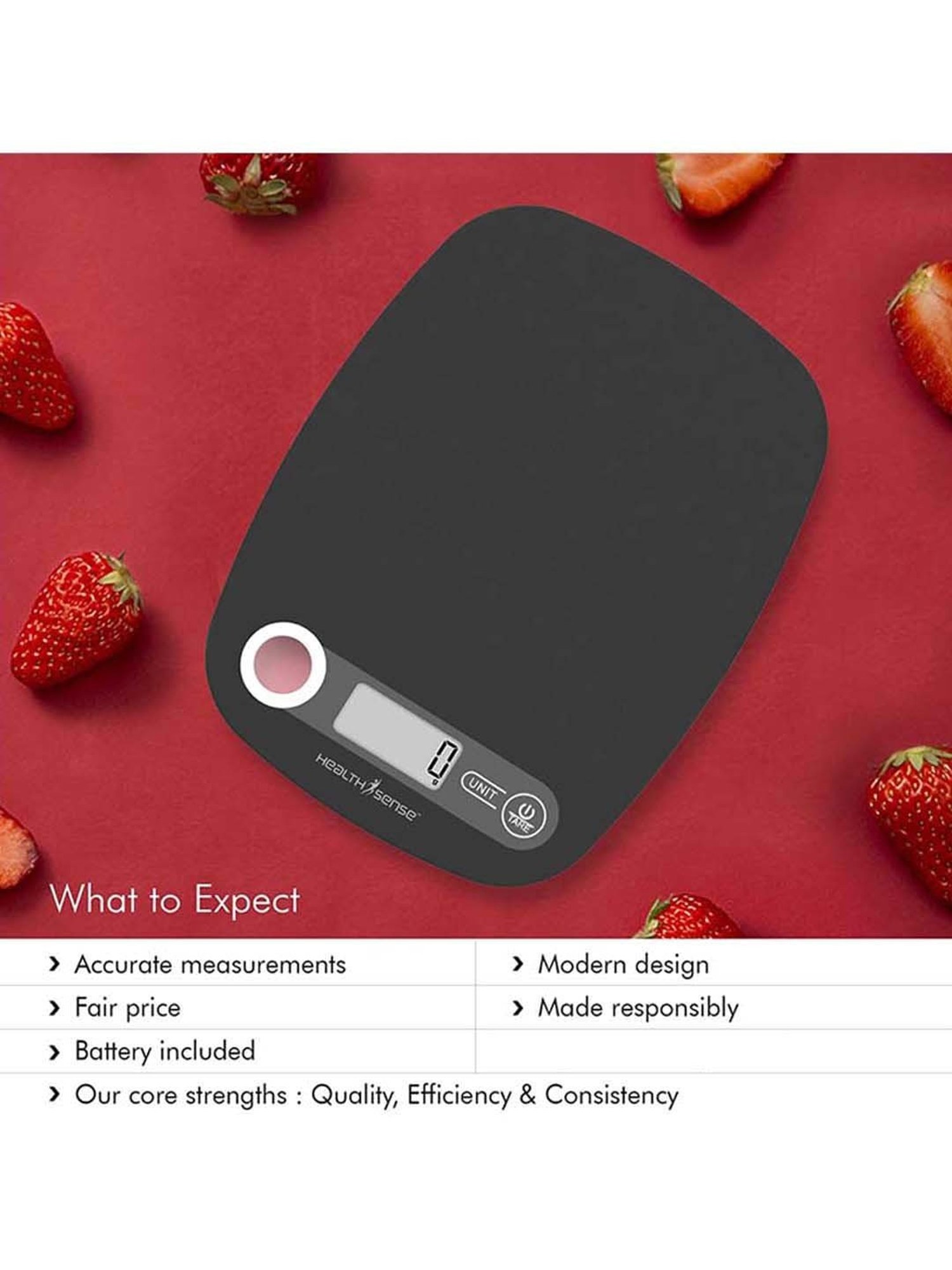 HealthSense Chef-Mate KS-40 Digital Kitchen Weighing Scale (Black)