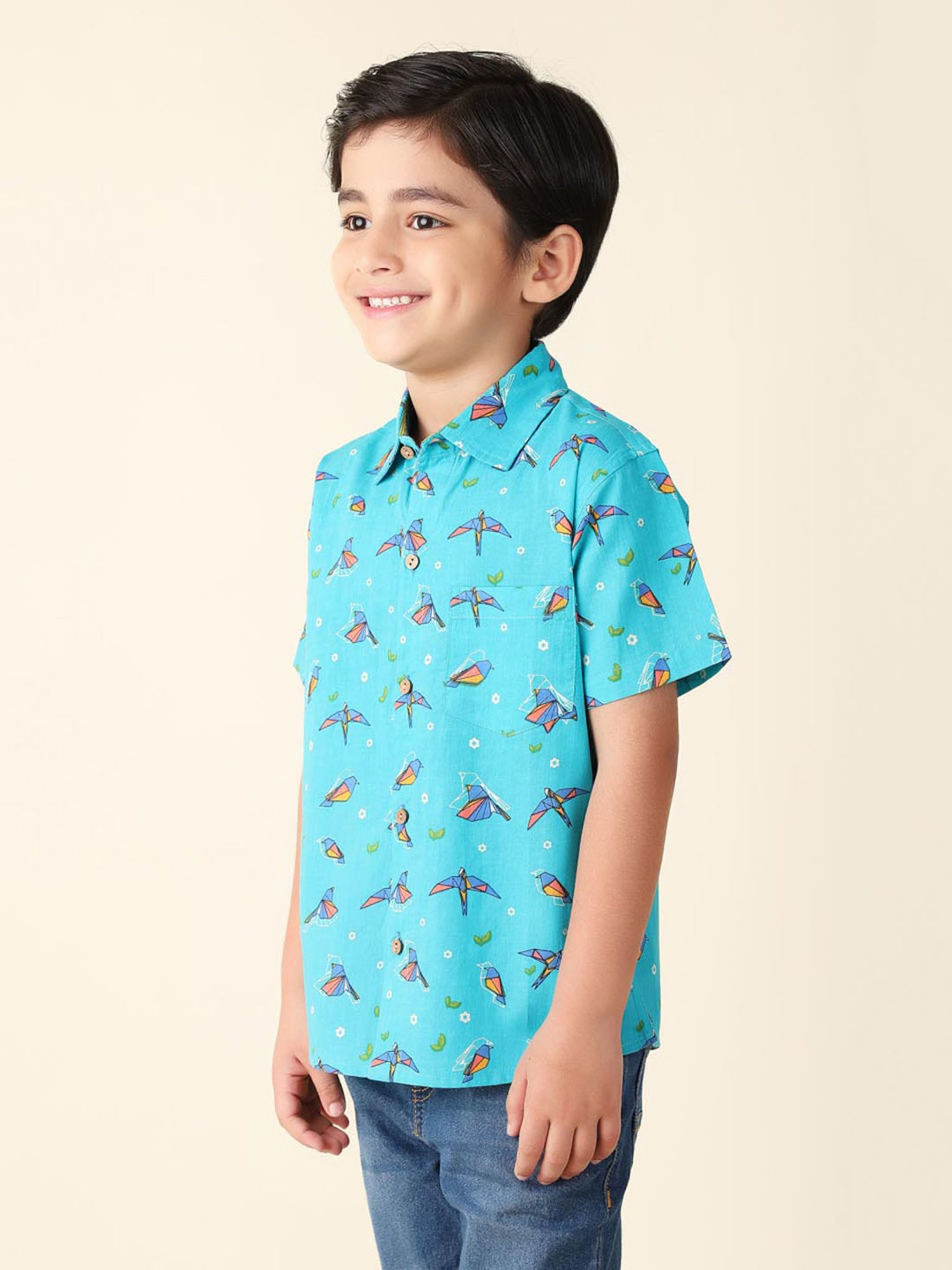 Fabindia Kids Blue Printed Shirt