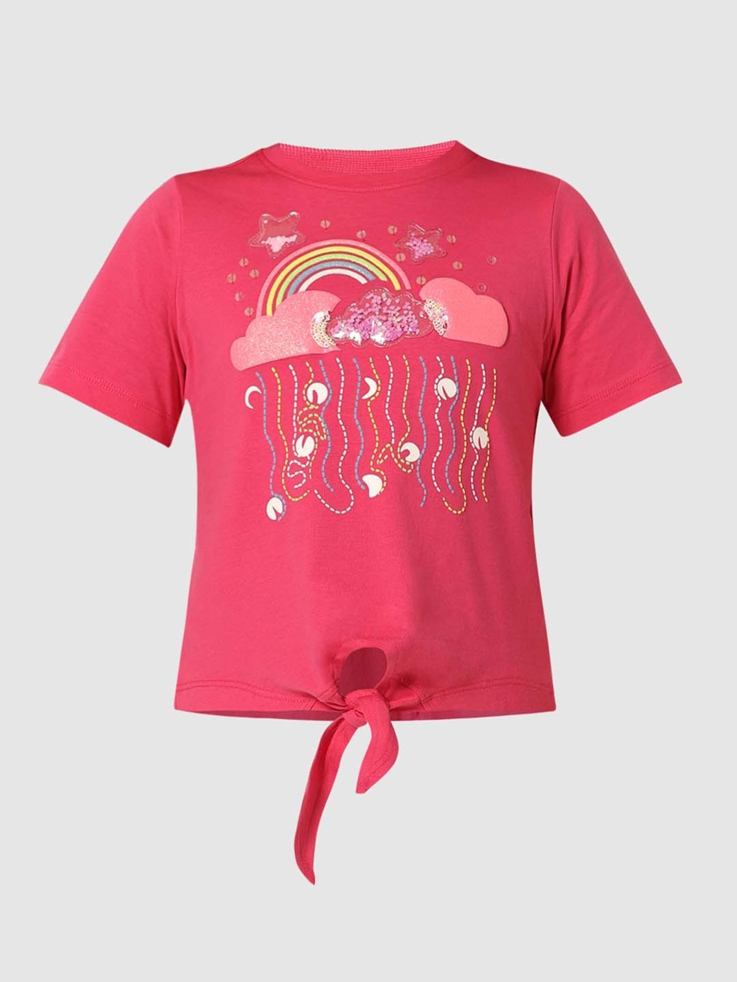 VERO MODA GIRL Raspberry Pink Cotton Applique T-Shirt