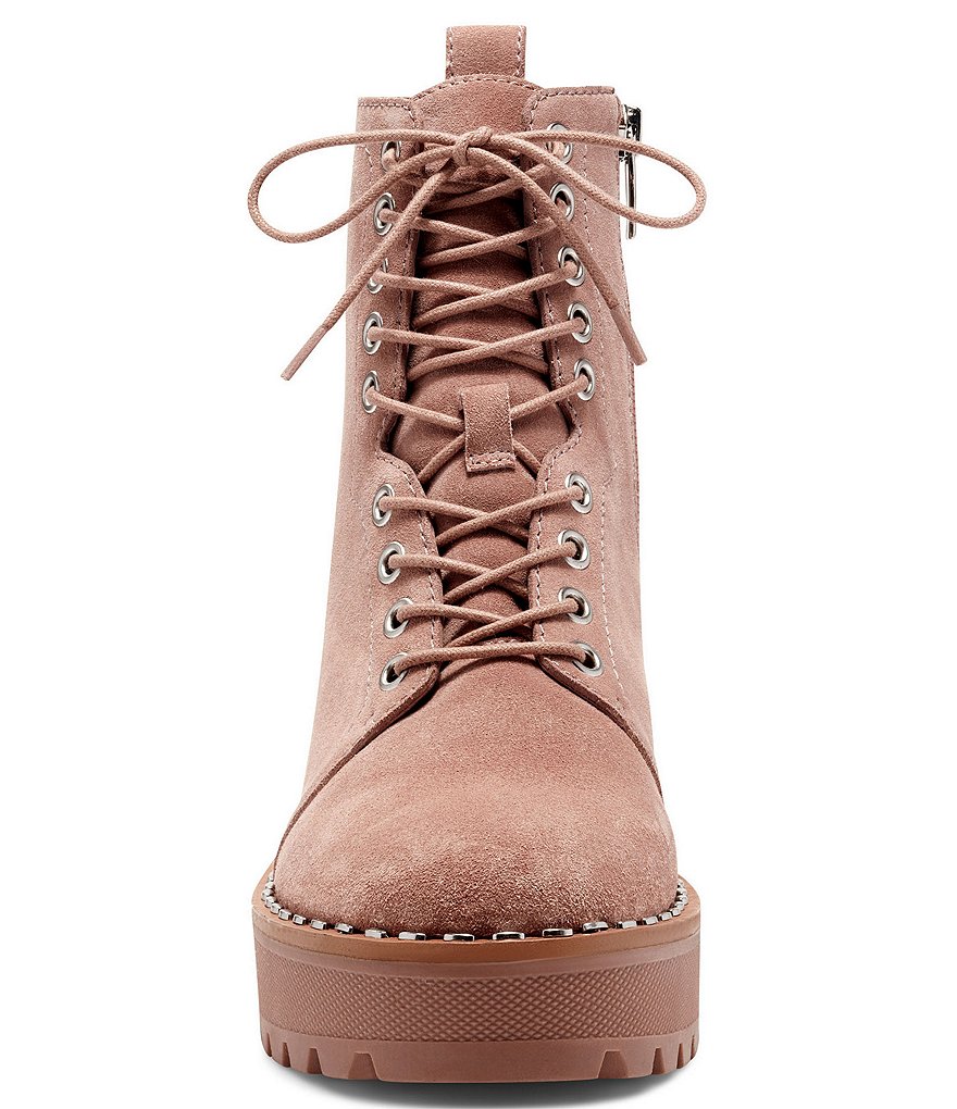 Vince Camuto Mecale Stud Trim Suede Block Heel Lug Sole Combat Booties