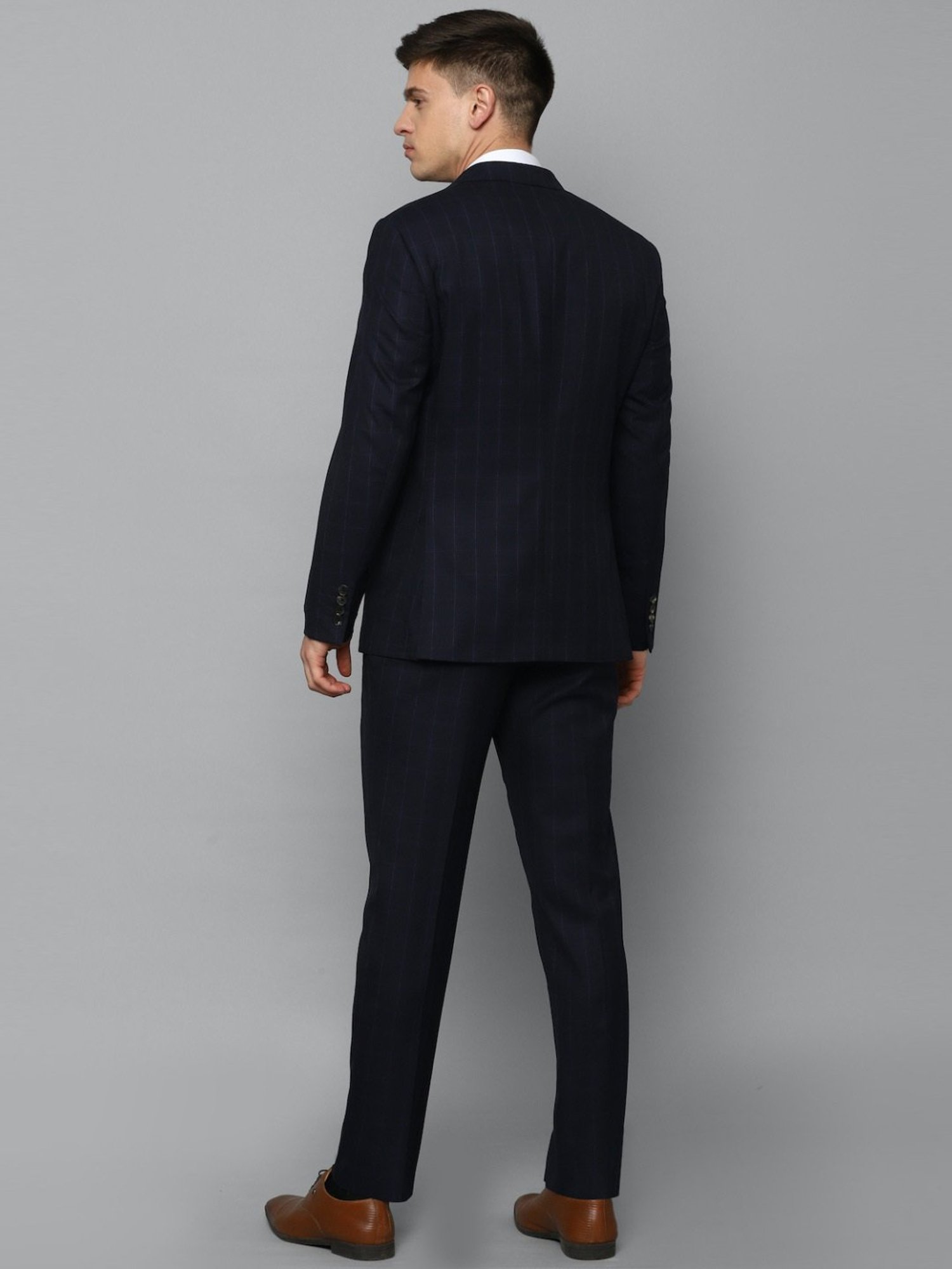 Luxure By Louis Philippe Navy Slim Fit Checks Two Piece Suit