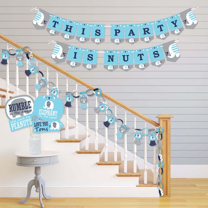 Big Dot of Happiness Blue Elephant - Banner and Photo Booth Decorations - Boy Baby Shower or Birthday Party Supplies Kit - Doterrific Bundle
