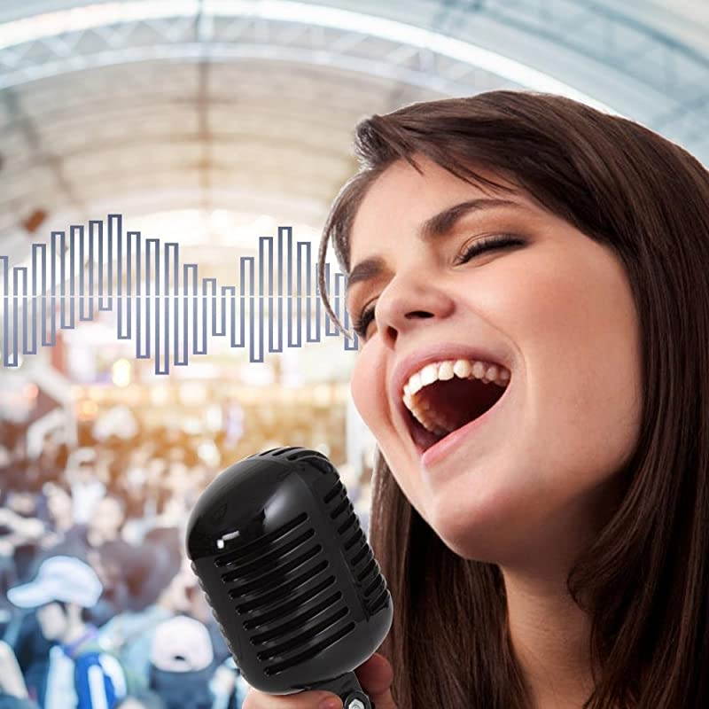 Retro Dynamic Vocal Microphone Old Vintage Style Unidirectional Cardioid Mic with XLR Cable Universal Stand Compatible Live Performance In Studio Recording Pyle Pro PDMICR42BK Black