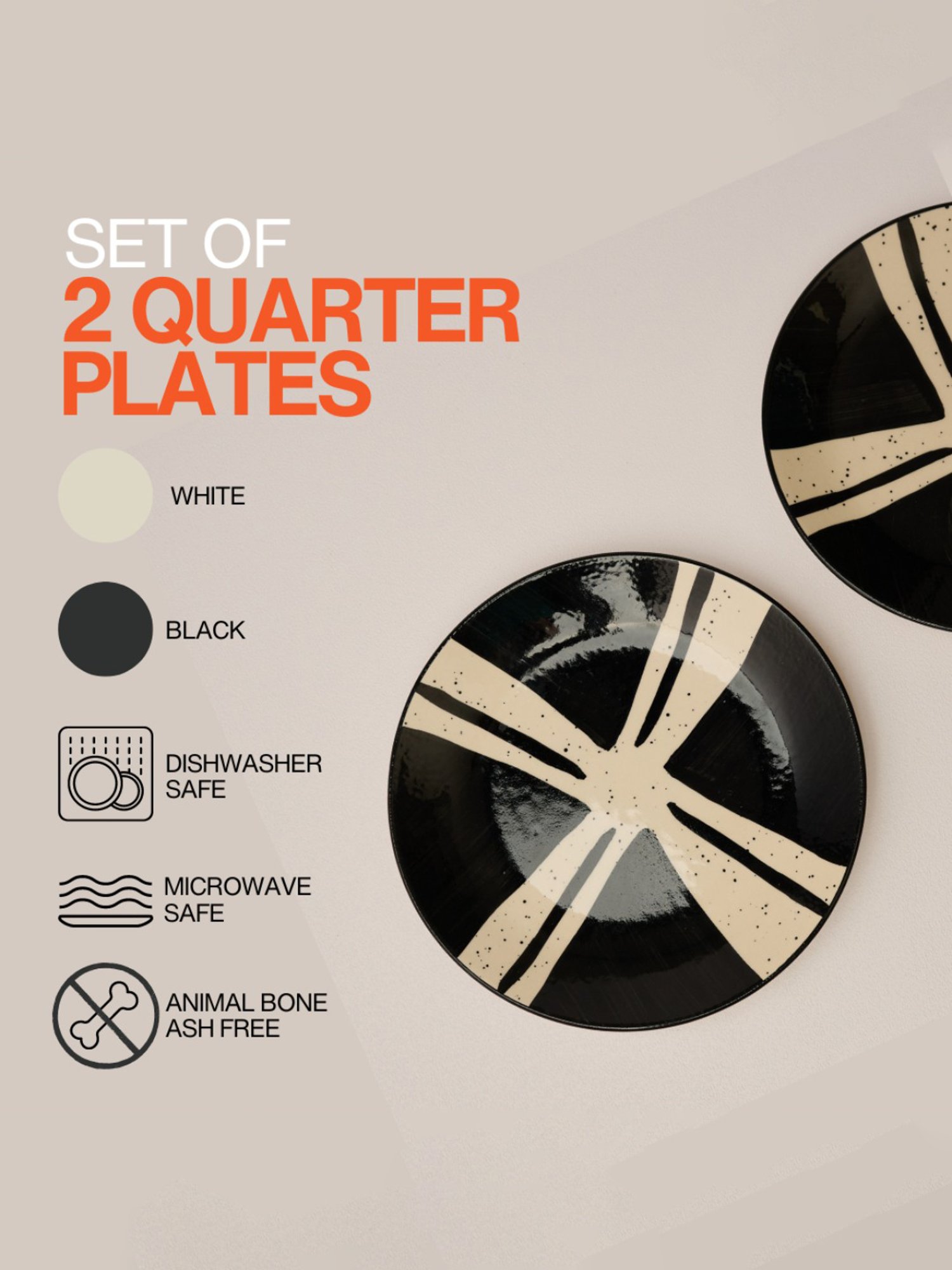 BlackCarrot Black & White Ceramic Snack Plates - Set of 2