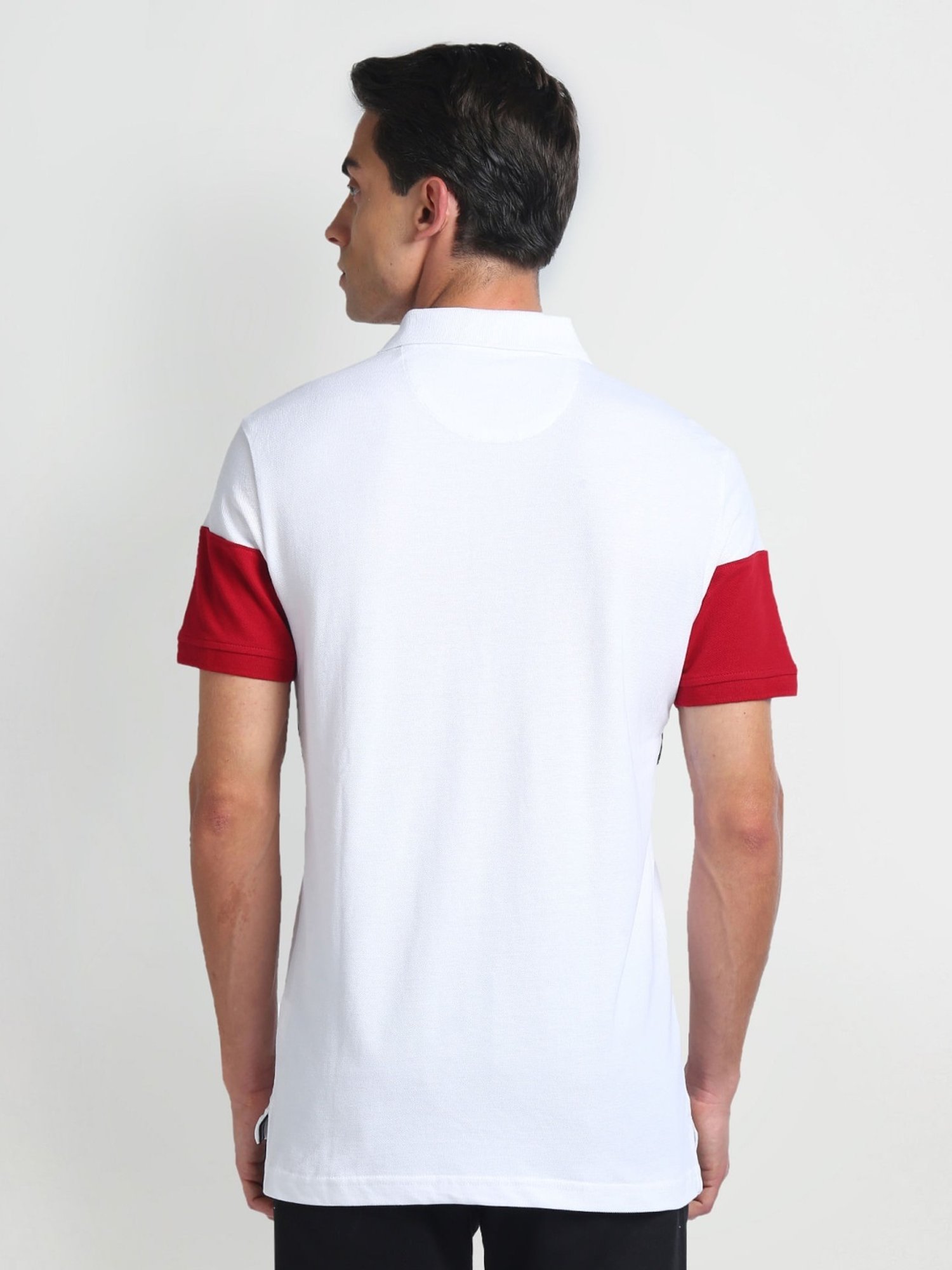 Arrow Sports White Cotton Regular Fit Colour Block Polo T-Shirt