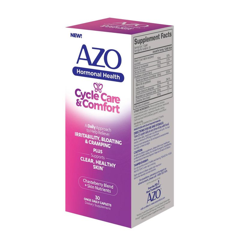 AZO Hormonal Health, Cycle Care + Comfort for Menstrual Symptoms - Chasteberry and Zinc - 30ct