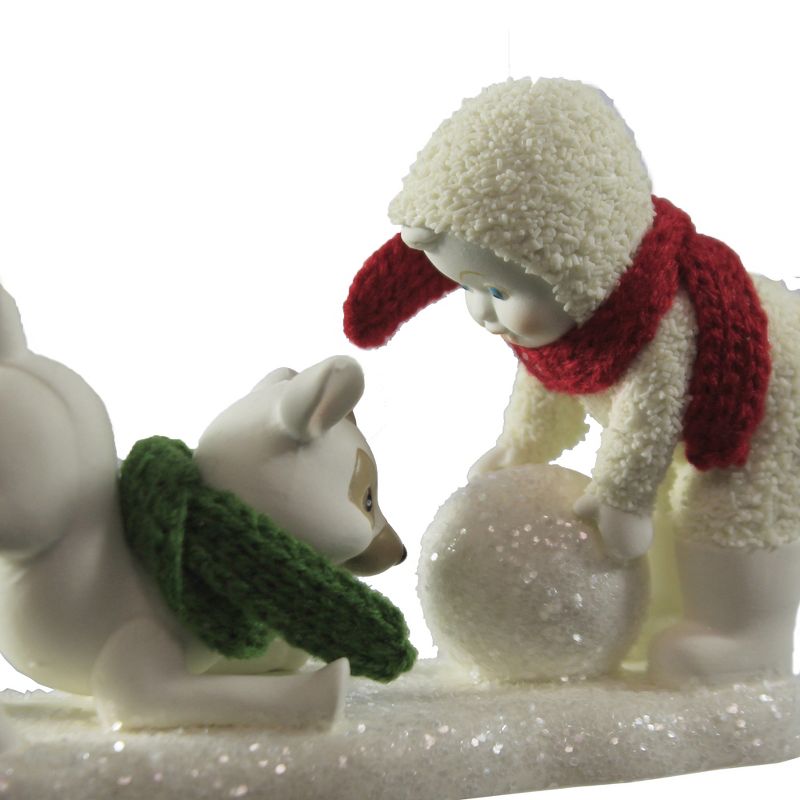 Dept 56 Snowbabies 3.75" Reindeer Games Christmas Snowball Puppy  -  Decorative Figurines