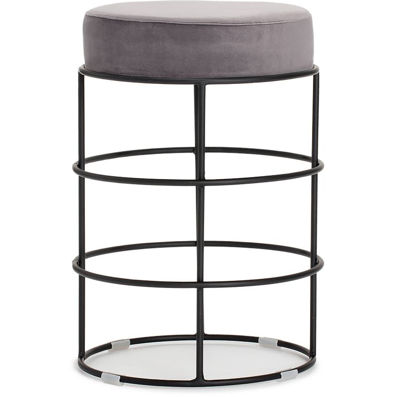 Leone Velvet Upholstered Vanity Stool Black/Gray - Adore Decor