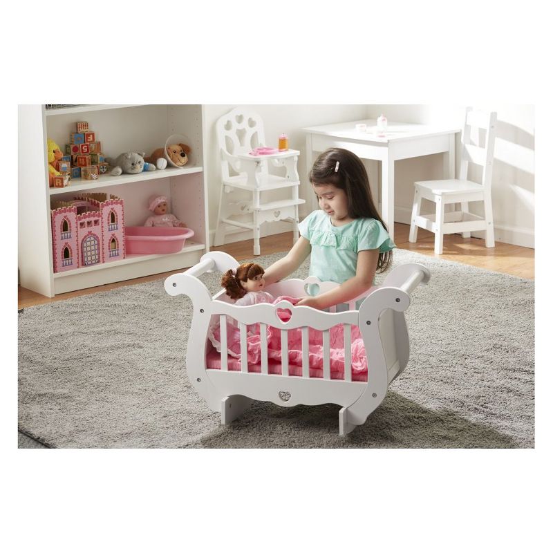 Melissa & Doug White Wooden Doll Crib With Bedding