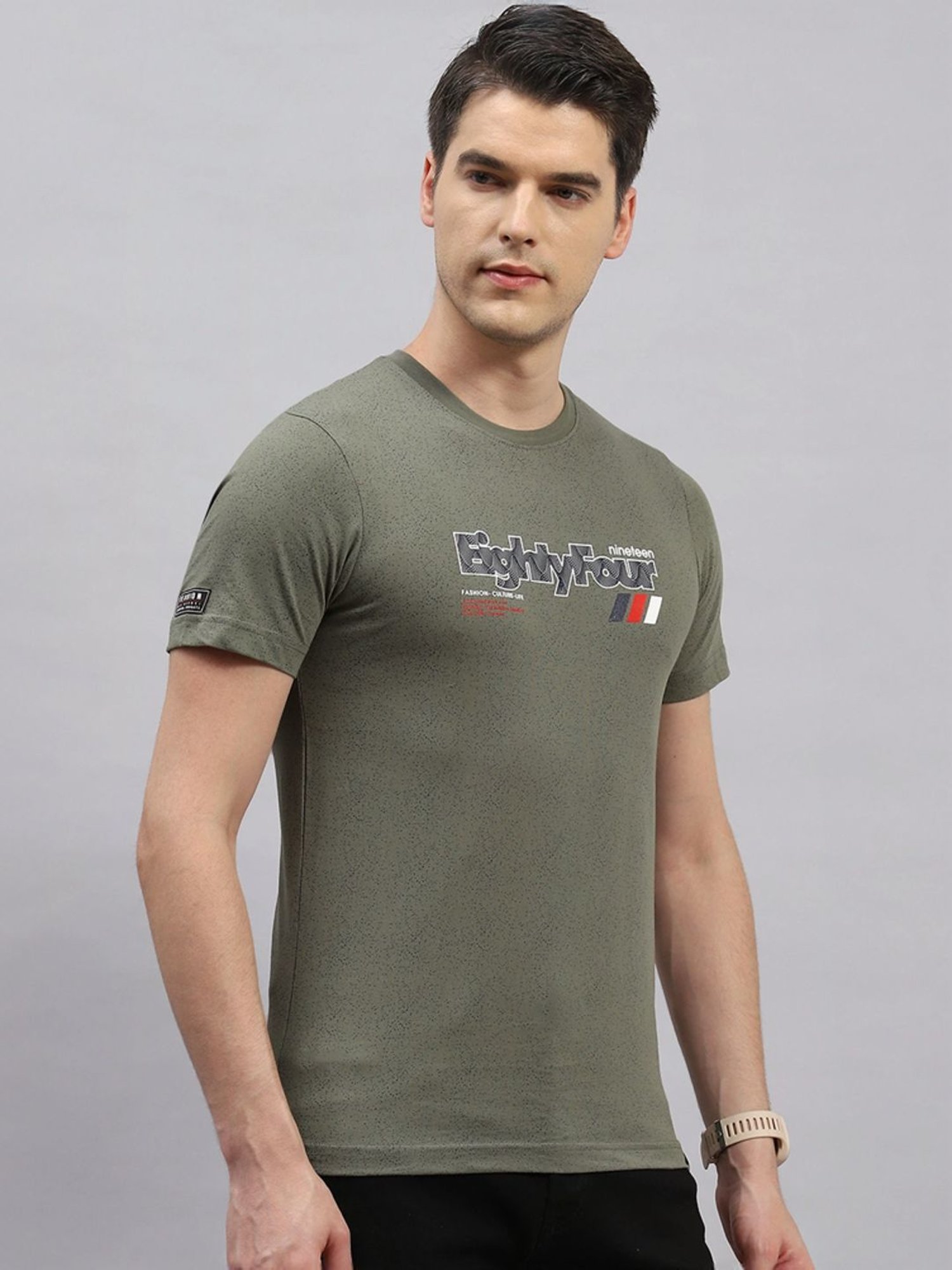 Monte Carlo Olive Regular Fit Printed T-Shirt