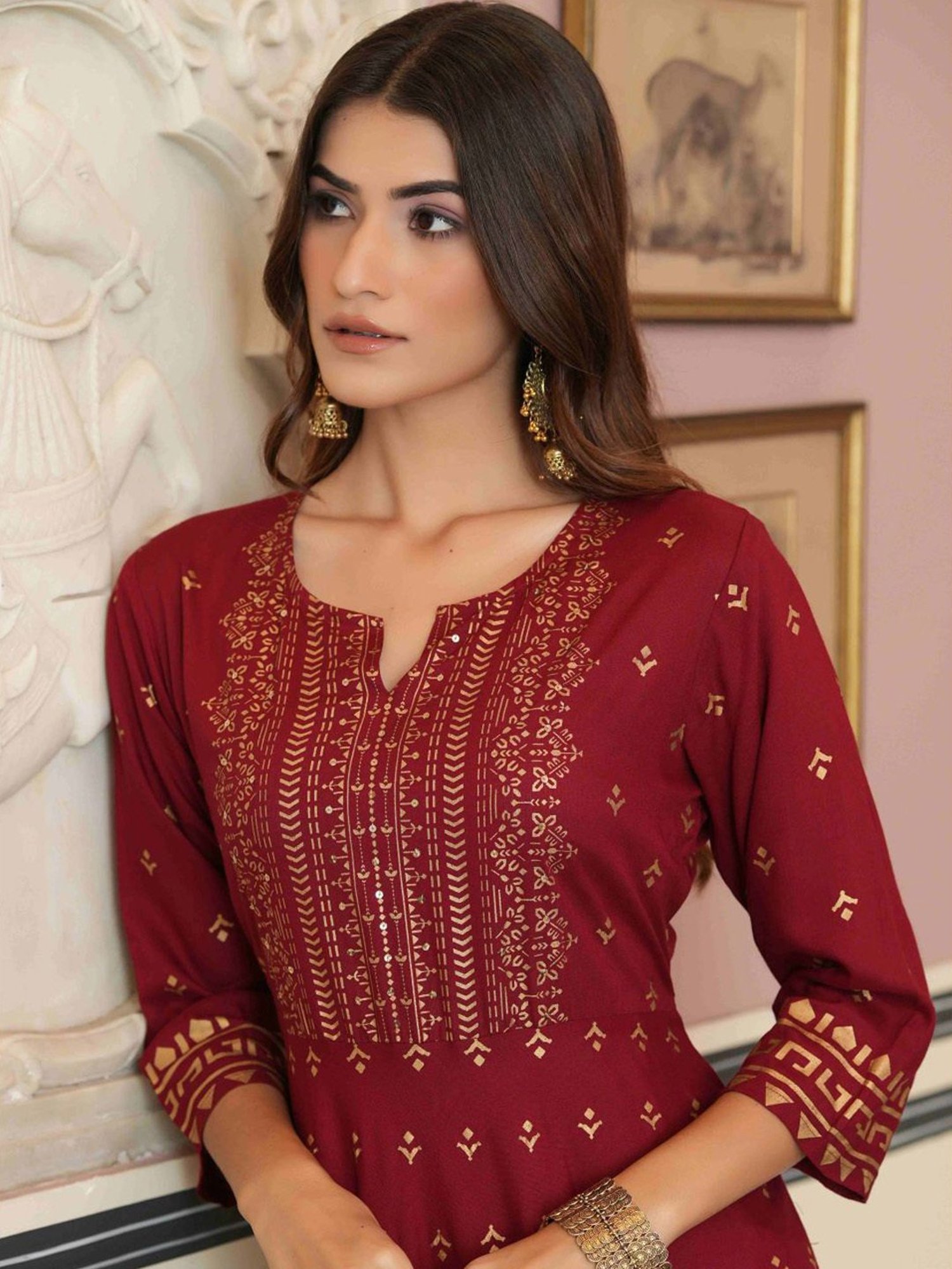 Fusion Beats Light Grey Embroidered A Line Kurta