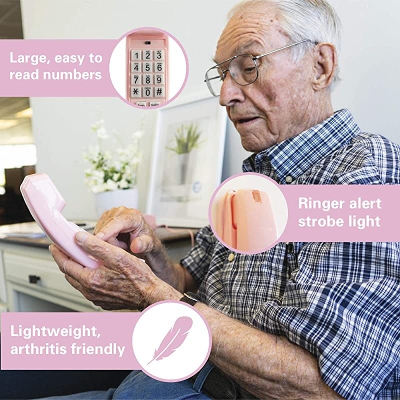 Corded Phone - Phones for Seniors - Phone for Hearing impaired - Ladies Pink - Retro Novelty Telephone + an Improved Version of The Princess Phones in 1965 - Style Big Button -