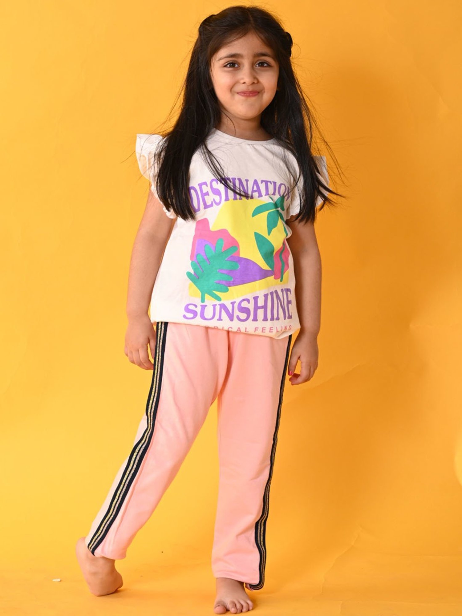 Anthrilo Kids White & Pink Cotton Printed T-Shirt Set