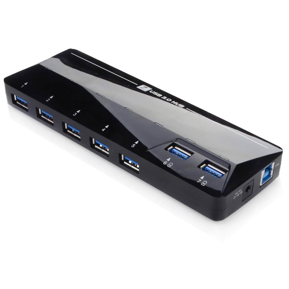 New : Multi-Function Best USB HUB , 7 ports USB 3.0 hub - Powered USB HUB with 2 Extra BC 1.2 Charging ports , Superspeed to 5Gbps, fit USB 3.0/2.0/1.1 for Android, Apple iOS, and Windows